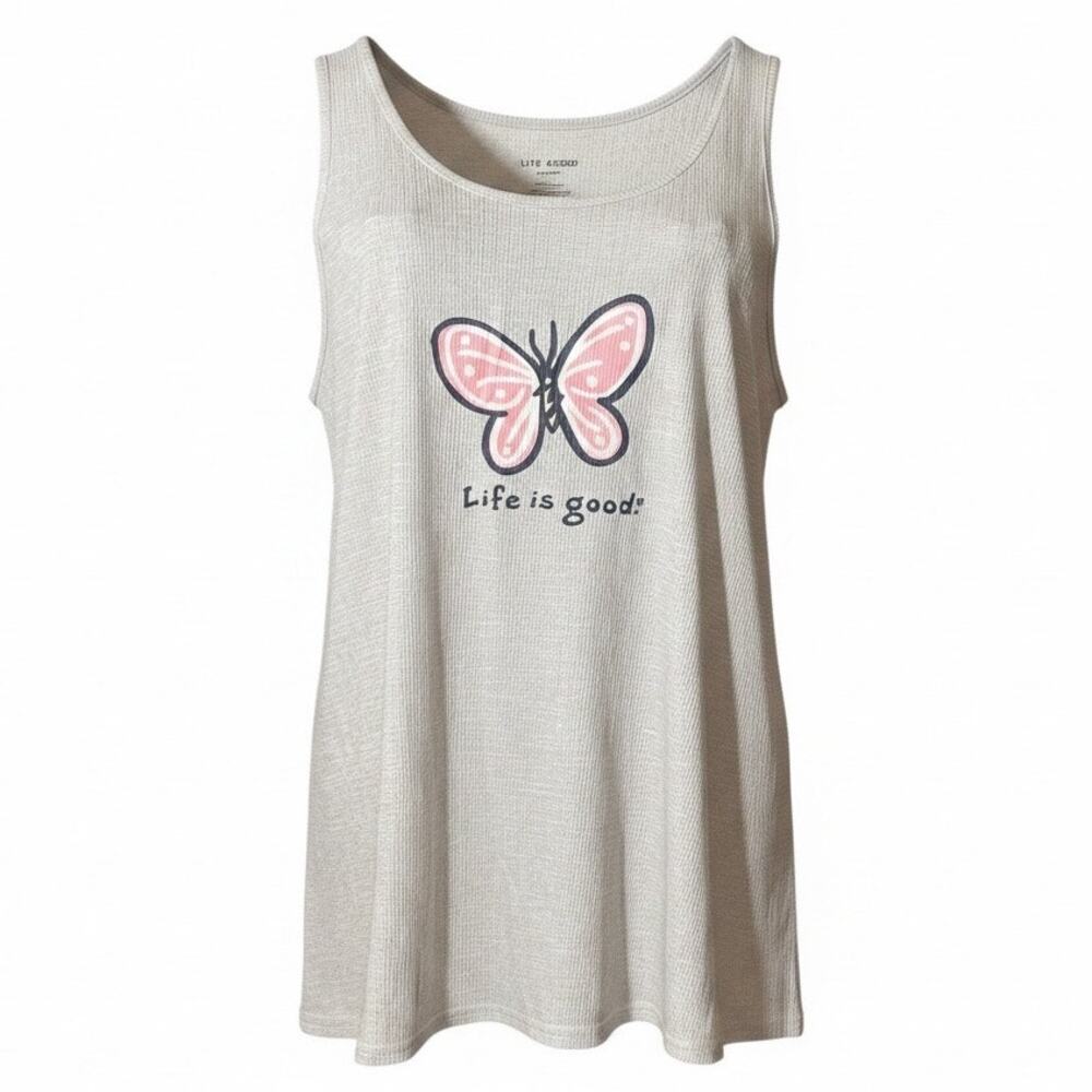 Life is Good Gray Ribbed Tank with Butterfly NWT Size L